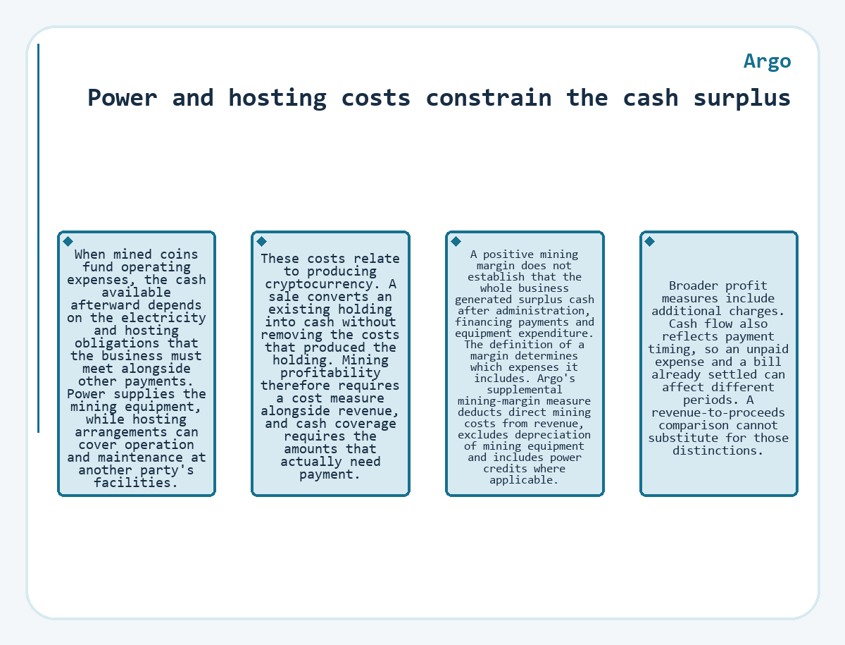 Argo: Power and hosting costs constrain the cash surplus